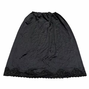 80s/90s British Vintage Silky Lace Trim Slip Skirt (Black) Size L/XL
